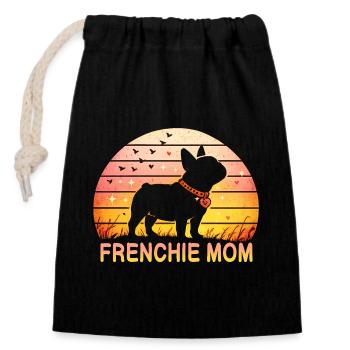 Frenchie Mom - Verschließbarer Geschenkbeutel aus Baumwolle (14x20cm) - Schwarz - Vorne