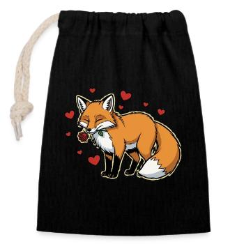 Renard romantique avec Rose - Sac cadeau en coton avec cordon (14 x 20 cm) - noir - Devant