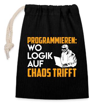 PROGRAMMING WHERE LOGIC MEETS CHAOS Funny - Closable cotton gift bag (14x20cm) - black - Front