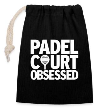 Padel Court Obsessed Leidenschaft für Sportler - Verschließbarer Geschenkbeutel aus Baumwolle (14x20cm) - Schwarz - Vorne