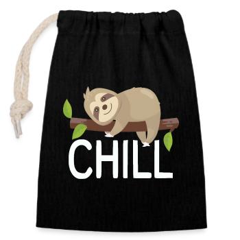 Chill Faultier auf Ast süßes Relax Design - Verschließbarer Geschenkbeutel aus Baumwolle (14x20cm) - Schwarz - Vorne