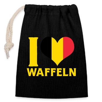 I Love Waffeln Belgium Flag Heart Food Design - Verschließbarer Geschenkbeutel aus Baumwolle (14x20cm) - Schwarz - Vorne