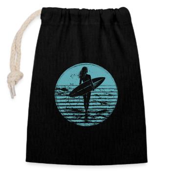 Surferin Retro Vintage Sonnenuntergang Strand - Verschließbarer Geschenkbeutel aus Baumwolle (14x20cm) - Schwarz - Vorne