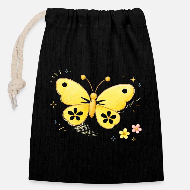 Butterfly yellow spring - Closable cotton gift bag (14x20cm) - black