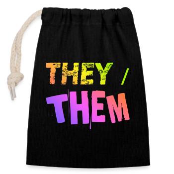 they / them Geschenkidee LGBTQ+ nonbinary Pronomen - Verschließbarer Geschenkbeutel aus Baumwolle (14x20cm) - Schwarz - Vorne