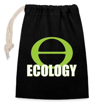 Green Minimalist Ecology Logo - Closable cotton gift bag (14x20cm) - black - Front
