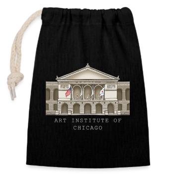 Chicago, handgezeichnetes Kunstmuseum - Verschließbarer Geschenkbeutel aus Baumwolle (14x20cm) - Schwarz - Vorne
