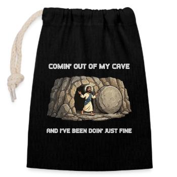 Resurrection from the Cave Saying - Closable cotton gift bag (14x20cm) - black - Front