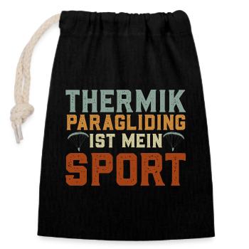 Gleitschirm THERMIK PARAGLIDING IST MEIN SPORT - Verschließbarer Geschenkbeutel aus Baumwolle (14x20cm) - Schwarz - Vorne