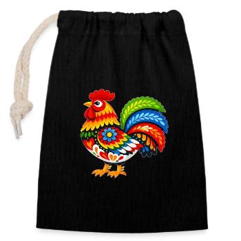 Colorful Kugut in Folk Style - Closable cotton gift bag (14x20cm) - black - Front