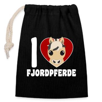 I love fjord horses - Closable cotton gift bag (14x20cm) - black - Front