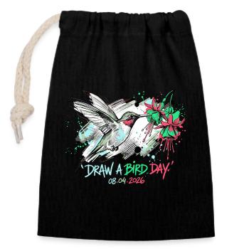 Éclaboussure d’encre colibri avec fleurs - Sac cadeau en coton avec cordon (14 x 20 cm) - noir - Devant