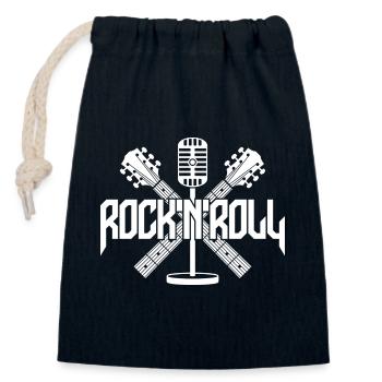 Rock 'N' Roll Logo with Guitars and Microphone - Closable cotton gift bag (14x20cm) - navy - Front
