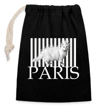 Paris Mohawk Punk Cat in Stripe Print - Closable cotton gift bag (14x20cm) - black - Front
