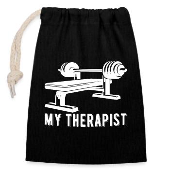 My Therapist Bench Press Gym Body Building Funny - Closable cotton gift bag (14x20cm) - black - Front
