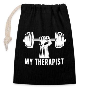 My Therapist Dumbbell Gym Body Building Funny - Closable cotton gift bag (14x20cm) - black - Front