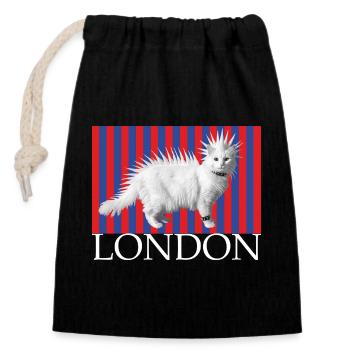London Punk katze Mohikaner Kätzchen freche Katze - Verschließbarer Geschenkbeutel aus Baumwolle (14x20cm) - Schwarz - Vorne