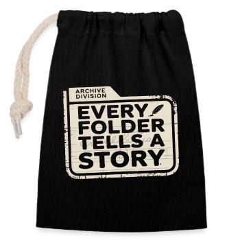 Chaque dossier raconte une histoire - Sac cadeau en coton avec cordon (14 x 20 cm) - noir - Devant