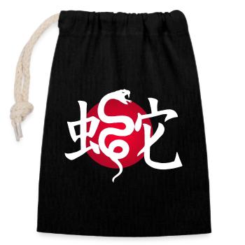 White snake and red sun - Closable cotton gift bag (14x20cm) - black - Front