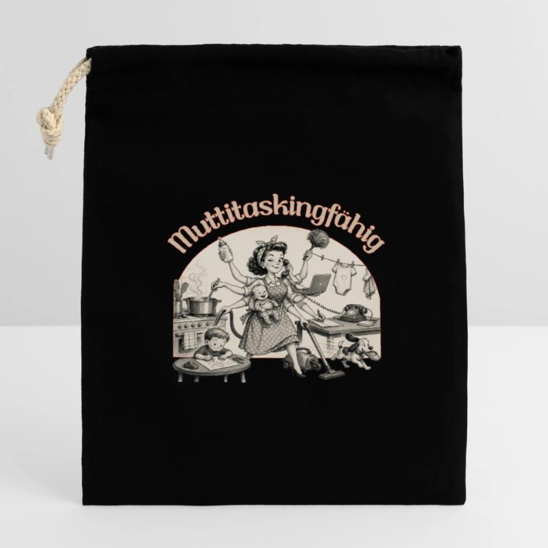 Multitasking? Nein. Muttitasking - Chaos? Läuft! Verschließbarer Geschenkbeutel aus Baumwolle (14x20cm)