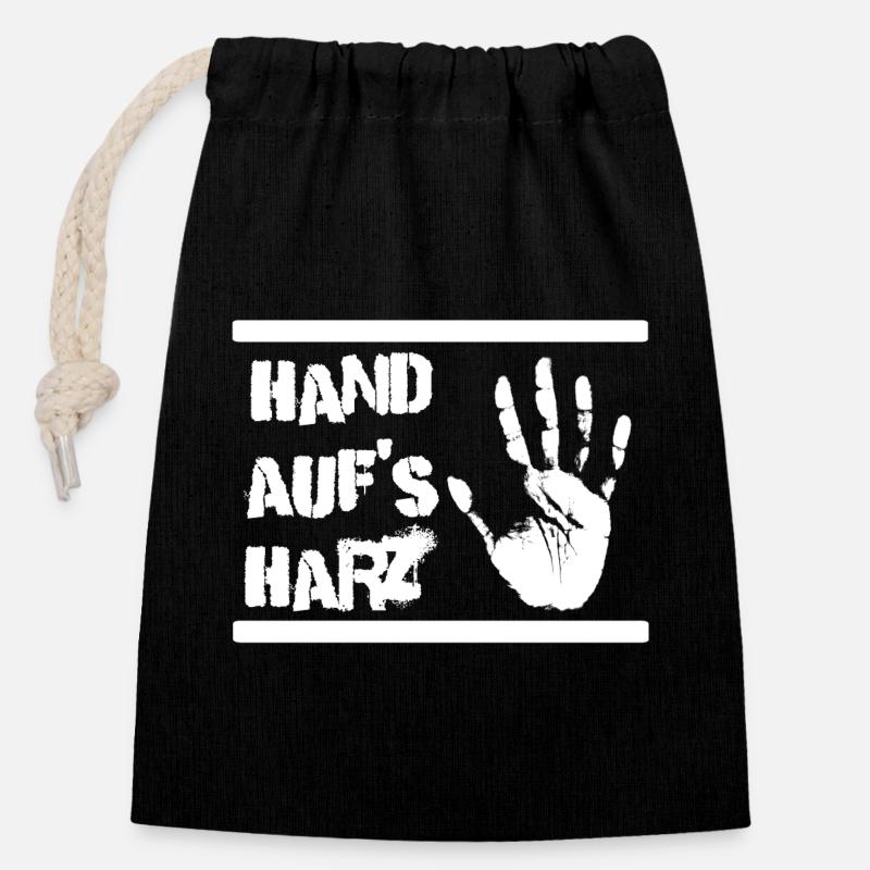 Hand auf's Harz - Handball Design - Verschließbarer Geschenkbeutel aus Baumwolle (14x20cm) - Schwarz