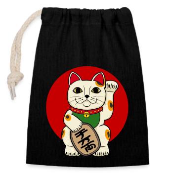 lucky cat - Closable cotton gift bag (14x20cm) - black - Front