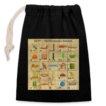 L'alphabet hiéroglyphique - Sac cadeau en coton avec cordon (14 x 20 cm) - noir - Devant