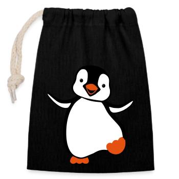 Pinguin - Verschließbarer Geschenkbeutel aus Baumwolle (14x20cm) - Schwarz - Vorne