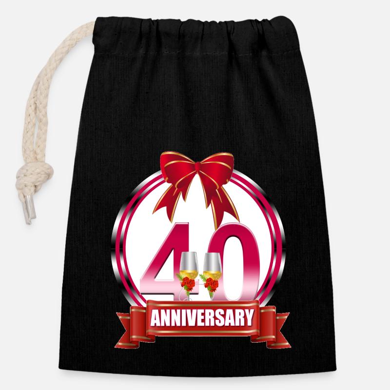 40e anniversaire de mariage Anniversaire de mariage Ruby - Sac cadeau en coton avec cordon (14 x 20 cm) - noir