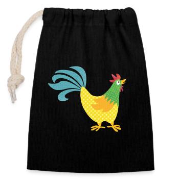 Hahn Muster bunt Ostern Bauer Tierliebe farbenfroh - Verschließbarer Geschenkbeutel aus Baumwolle (14x20cm) - Schwarz - Vorne
