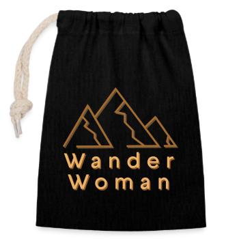 Wander Woman Bergkulisse für weibliche Wanderer - Verschließbarer Geschenkbeutel aus Baumwolle (14x20cm) - Schwarz - Vorne