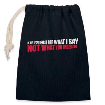 ce que je dis citation - Sac cadeau en coton avec cordon (14 x 20 cm) - bleu marine - Devant