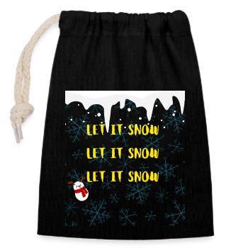 Snow | Let it Snow | Flakes | Snow figure | Santa - Verschließbarer Geschenkbeutel aus Baumwolle (14x20cm) - Schwarz - Vorne