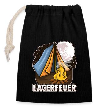 Lagerfeuer mit Zelt - Verschließbarer Geschenkbeutel aus Baumwolle (14x20cm) - Schwarz - Vorne