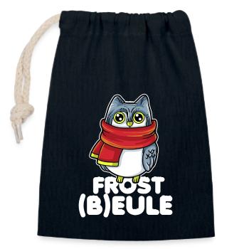 Frostbeule - Eule mit Schal und Mütze - Verschließbarer Geschenkbeutel aus Baumwolle (14x20cm) - Navy - Vorne