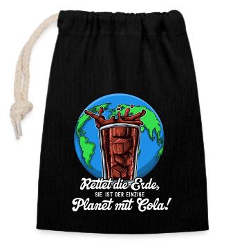 Rettet die Erde... Cola - Verschließbarer Geschenkbeutel aus Baumwolle (14x20cm) - Schwarz - Vorne