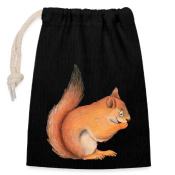 écureuil - Sac cadeau en coton avec cordon (14 x 20 cm) - noir - Devant