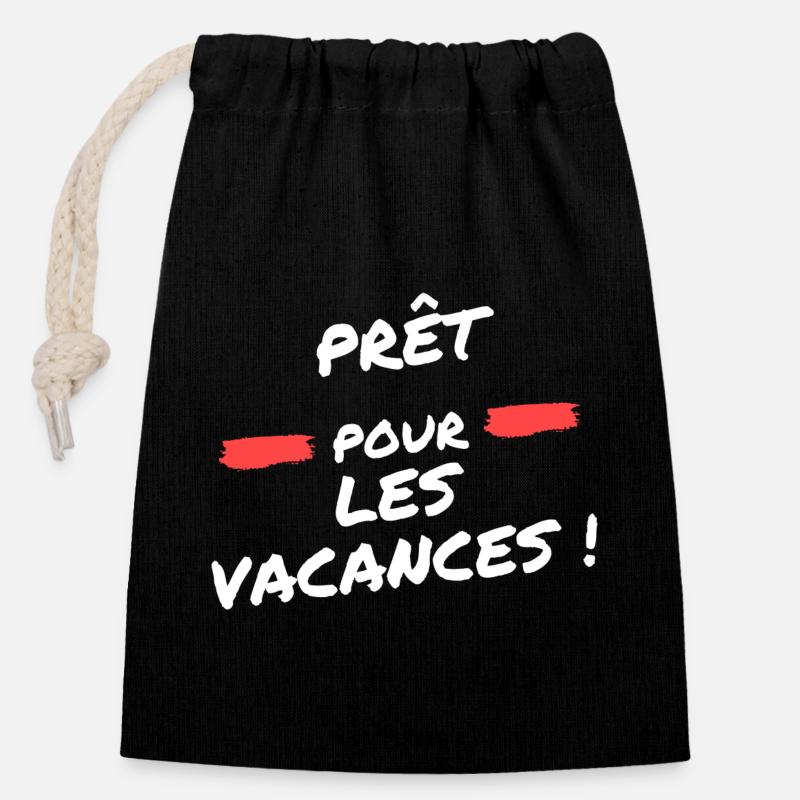 prêt pour les vacances - Sac cadeau en coton avec cordon (14 x 20 cm) - noir