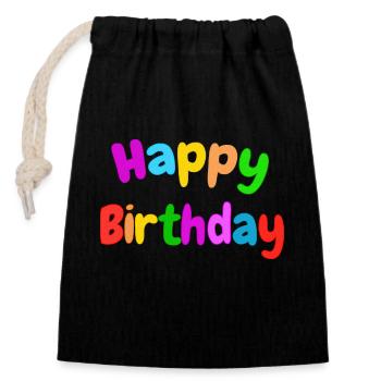 Happy Birthday - Verschließbarer Geschenkbeutel aus Baumwolle (14x20cm) - Schwarz - Vorne