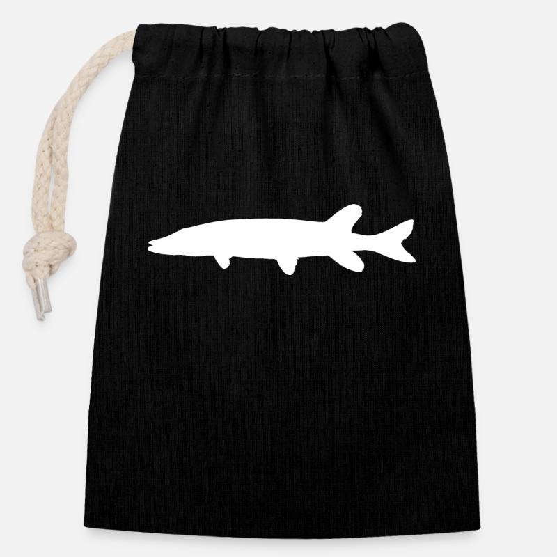 Pike white - Closable cotton gift bag (14x20cm) - black