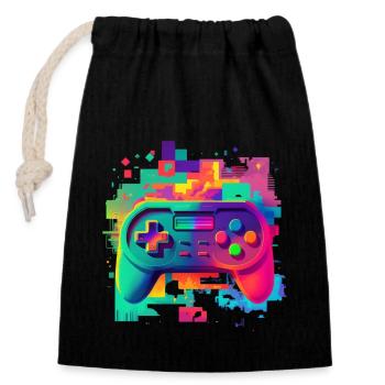 Retro colorful console - Closable cotton gift bag (14x20cm) - black - Front