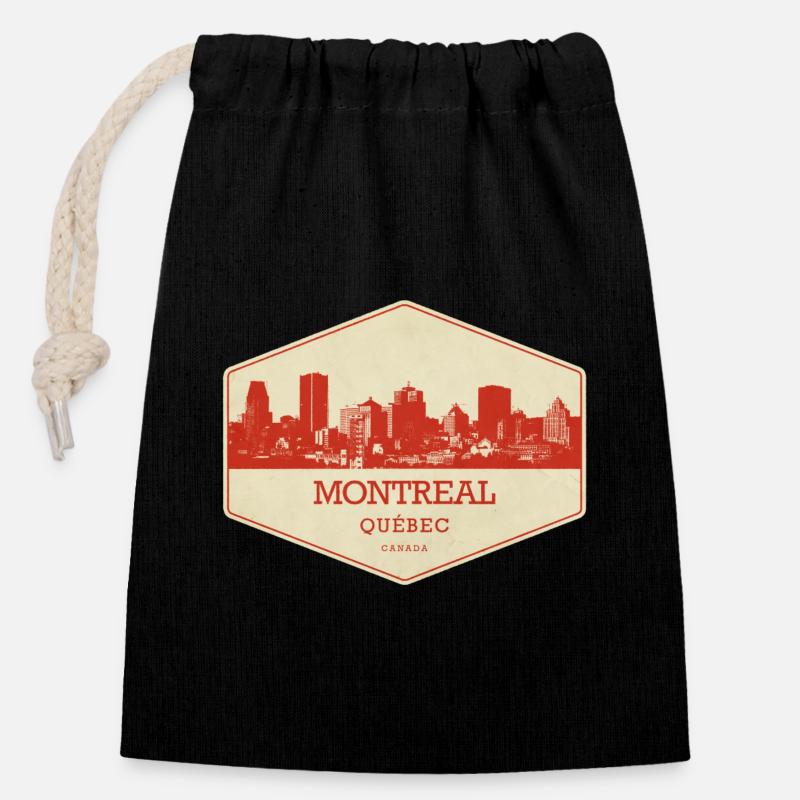 Sceau rétro de la Skyline de Montréal - Sac cadeau en coton avec cordon (14 x 20 cm) - noir
