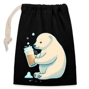 Eisbär enjoys a delicious beer - Closable cotton gift bag (14x20cm) - black - Front