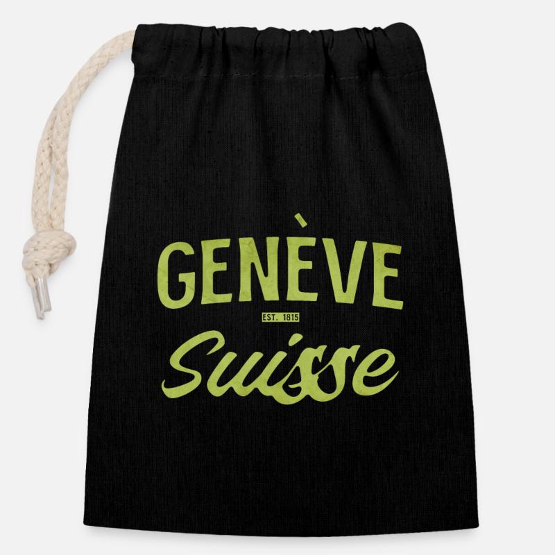 Genève Suisse Vintage Font - Sac cadeau en coton avec cordon (14 x 20 cm) - noir