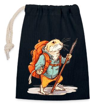 Mole rat as a hiker with stick and backpack - Closable cotton gift bag (14x20cm) - navy - Front