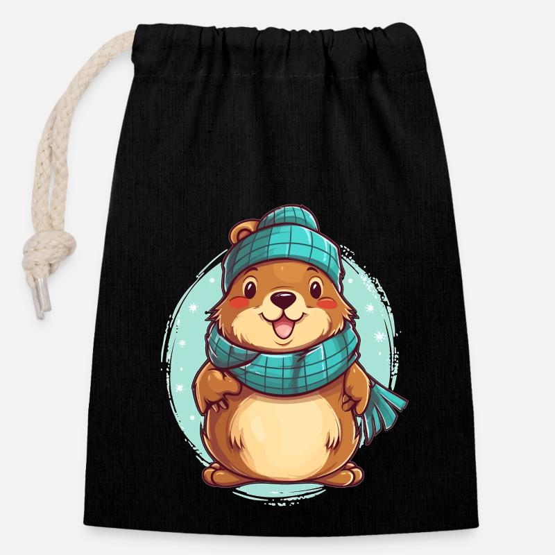 Loutre douillette - Sac cadeau en coton avec cordon (14 x 20 cm) - noir