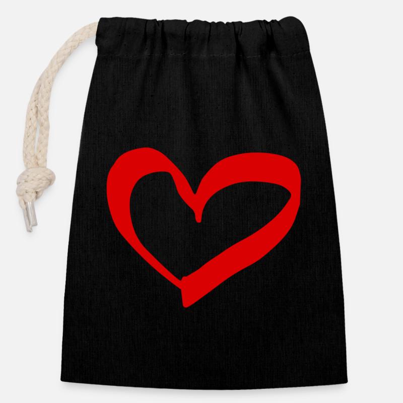 Herz - Verschließbarer Geschenkbeutel aus Baumwolle (14x20cm) - Schwarz