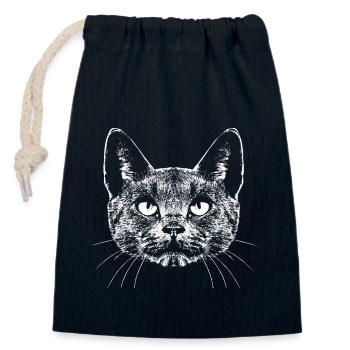 Cat / Portrait - Closable cotton gift bag (14x20cm) - navy - Front