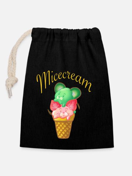 Eiscreme als Micecream mit Mäusen - Verschließbarer Geschenkbeutel aus Baumwolle (14x20cm) - Schwarz