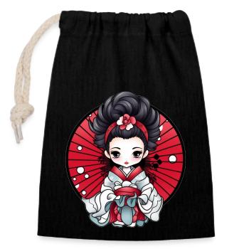 Chibi Geisha Japan - Closable cotton gift bag (14x20cm) - black - Front